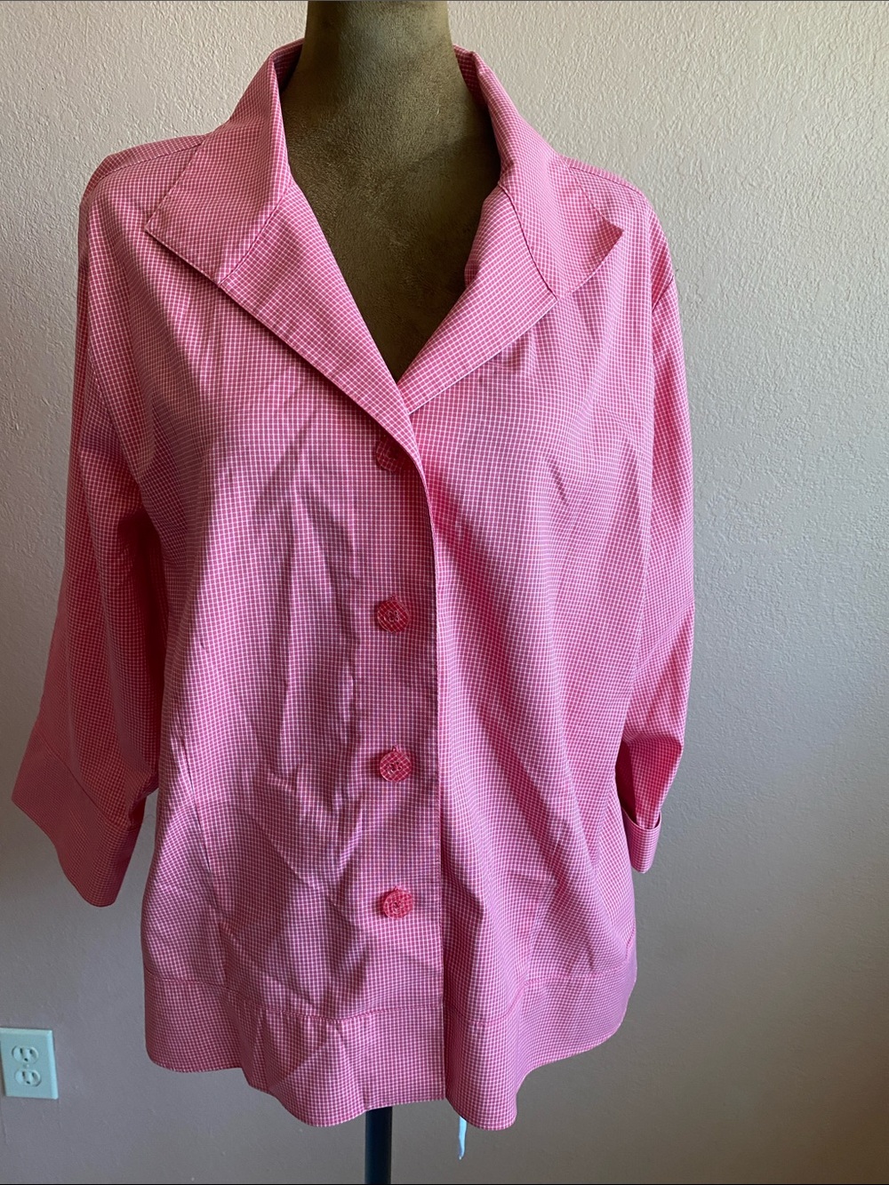 COLDWATER GREEK 98% Cotton Pink Gingham Button-Front Jacket